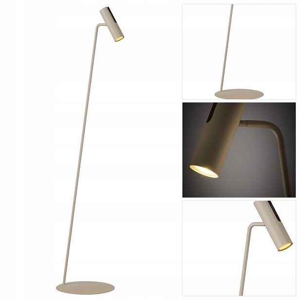 Podlahová lampa Leda béžová vedle křesla, útulná atmosféra Sigma Lighting