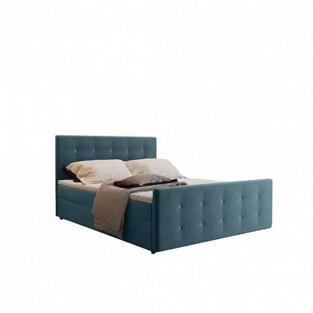 Kaiser Möbel KONTINENTÁLNÍ POSTEL s úložným prostorem, matrací a topperem AMOR Tyrkysová 200x200 cm H2-Pocket