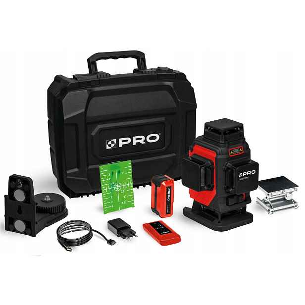 Vícelinkový laser Pro AQ4DG Zelený, sada Plus, Akumulátor Li-ion 4x360°