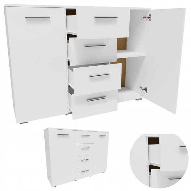 Komoda Helena 120 cm 2D4S bílá, velká skříňka, police, zásuvky, oblečení, hračky