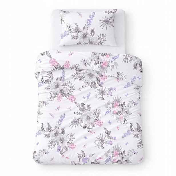 Povlečení bavlněné 140x200 bílé s šedofialovými květy Cotton Home
