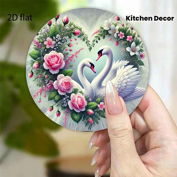 TEMU Magnet na lednici z akrylátu 3,15in x 3,15in s labutě, srdce a květiny, dekorace do domácnosti, magnet na lednici, samolepka na kuchyňskou
