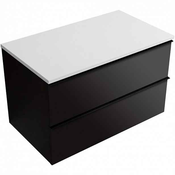 Koupelnová skříňka Velora - černá matná, úchytka černá + deska z lit. mramoru Elanys - 12 mm - bílá matná - 100x54,2x46,5 cm
