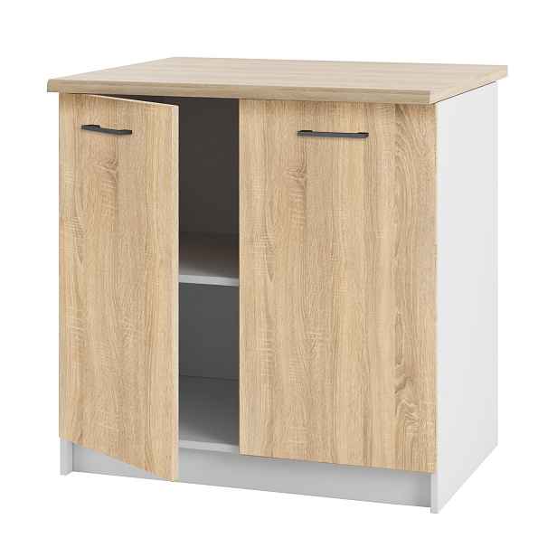 Kuchyňská skříňka Stojící Dolní Dub Sonoma s deskou pro sestavy Bílá 80 CM
