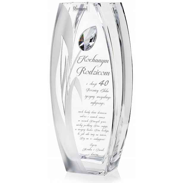 Skleněná váza s krystalovým hranolem s gravírováním Swarovski 32 cm X2769