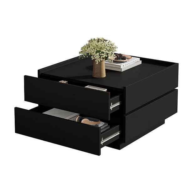 EVRYAE KONFERENČNÍ STOLEK s 360° otočnou stolovou deskou, 2 odkládacími plochami a úložným prostorem 60/60/38 cm
