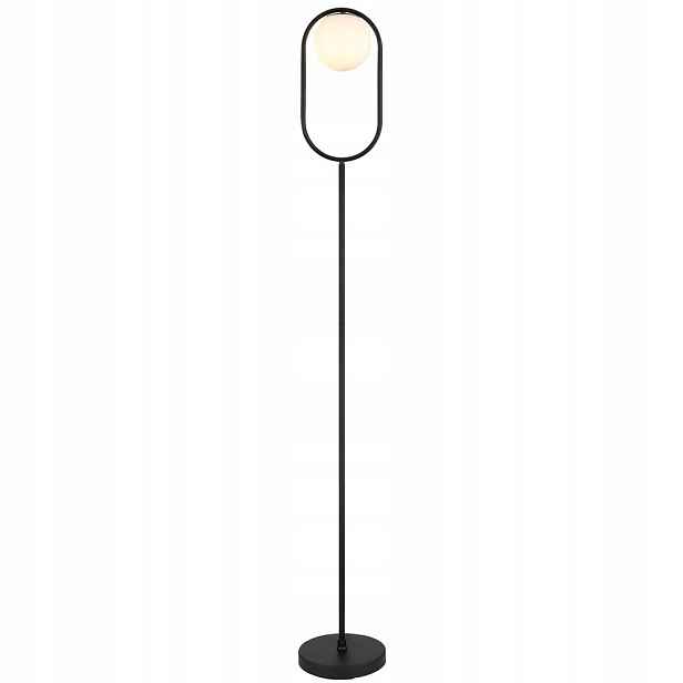 Moderní černá kovová podlahová lampa s mléčnou koulí Ghita 74029 Rabalux