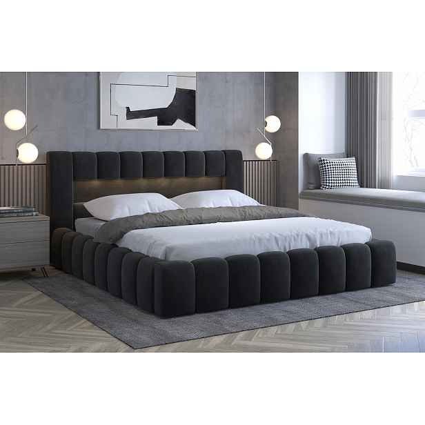 Moderní postel Lebrasco, 180x200cm, černá + LED