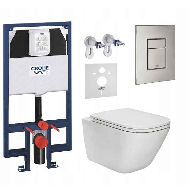 Stelaz Grohe Slim, Wc mísa Rim Roca Gap s tlačítkem nerezová ocel matná
