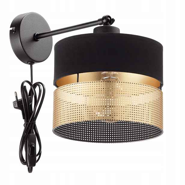Nástěnná Lampa Se Zástrčkou, Stínidlo S Dírkami, Zlatá, E27, Led, 20 CM, Nastavitelná