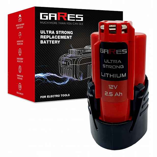 Akumulátor Gares pro Milwaukee M12 B2 B3 B2.5 4932430064 12V 2,5Ah