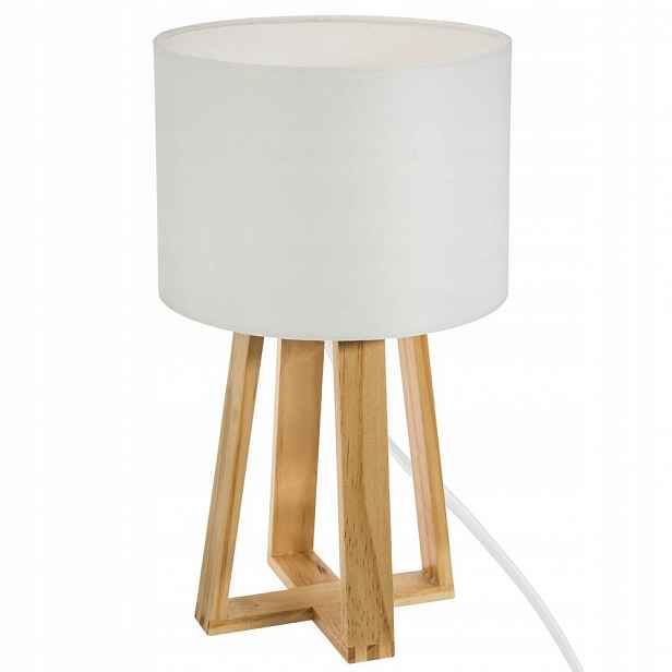 Bílá Stolní Lampa Na Dřevěném Podstavci, Módní