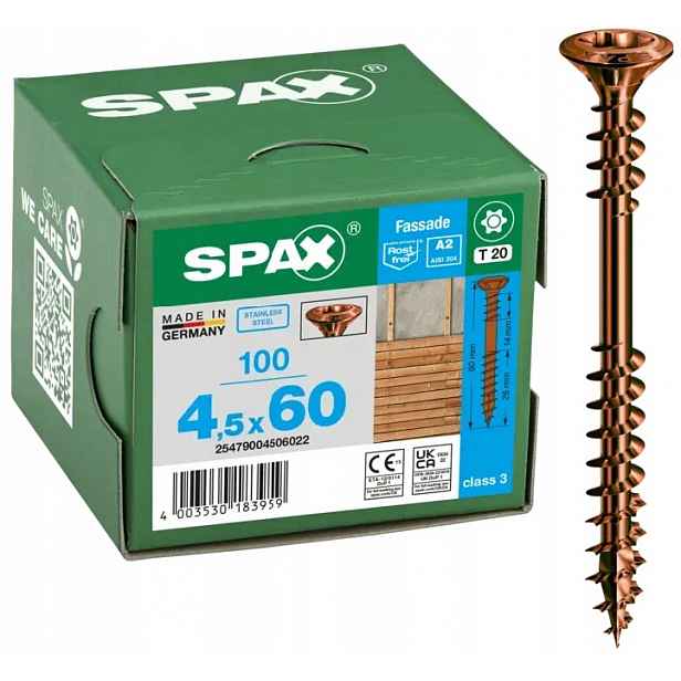 Fasádní Šroub 100 Ks A2 Antik Tx T20 4.5*60MM Staré Zlato SXF183959I Spax
