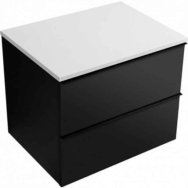 Koupelnová skříňka Velora - černá matná, úchytka černá + deska z lit. mramoru Elanys - 12 mm - bílá matná - 60x54,2x46,5 cm