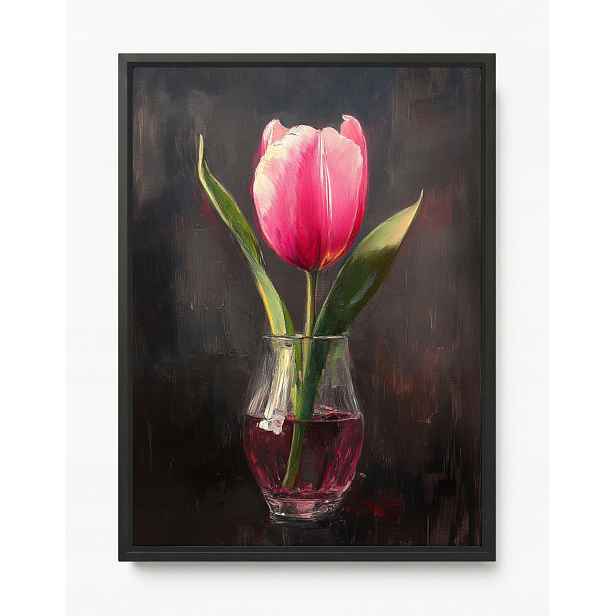 Obraz Rám American Box Olej Dekorace Příroda Květ Růžový Tulipán 60x80