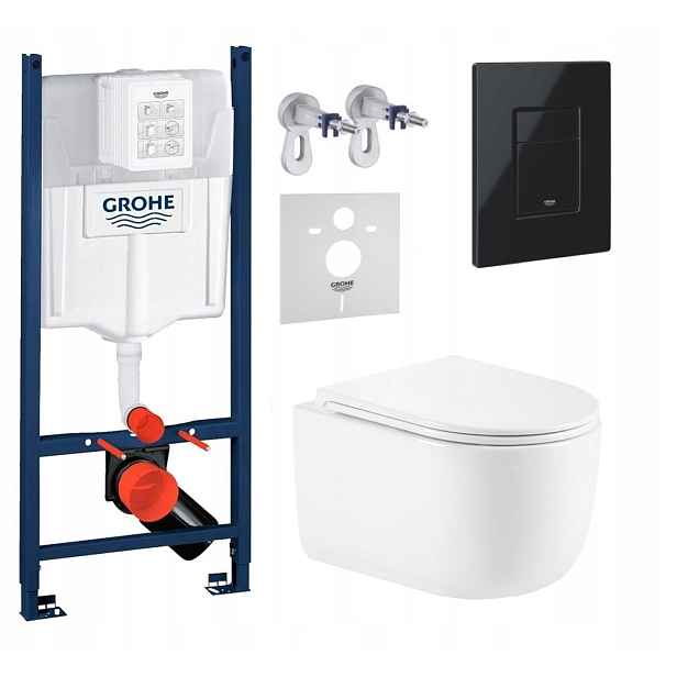 Sada Wc Rám Grohe s mísou Wc Lesna a tlačítkem černý lesk Fresh