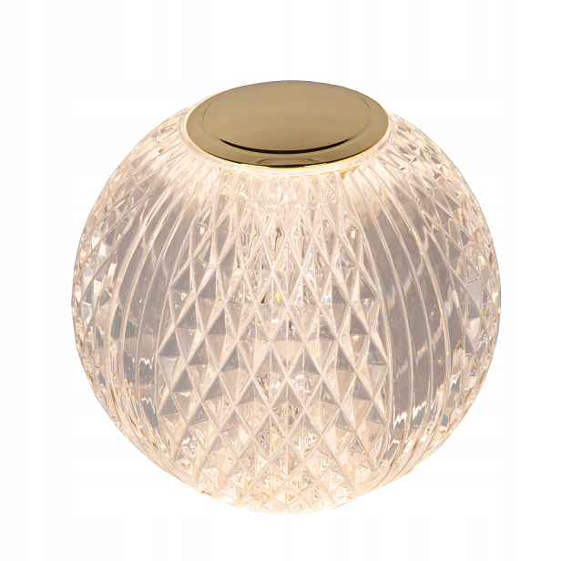 Stolní křišťálová Led lampa zlatá koule 9 cm glamour do ložnice Lucide