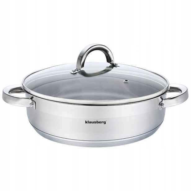 Hrnec z nerezové oceli plochý nízký s poklicí 28 cm 6 l Klausberg