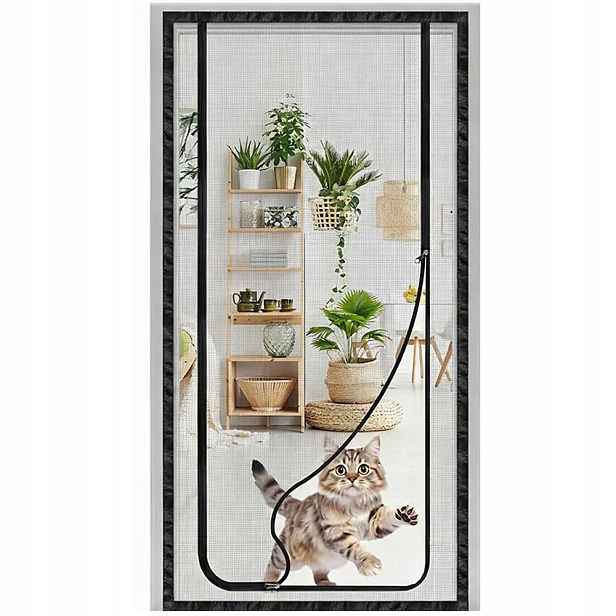 Moskytiéra Síťka Na Dveře Balkon Černá Pro Kočku Psa 81 X 204 CM Zesílená