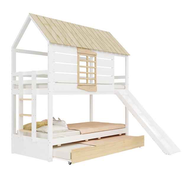 OKWISH PATROVÁ postel 90/200 cm bílá z borovice s posuvnou a výsuvnou postelí