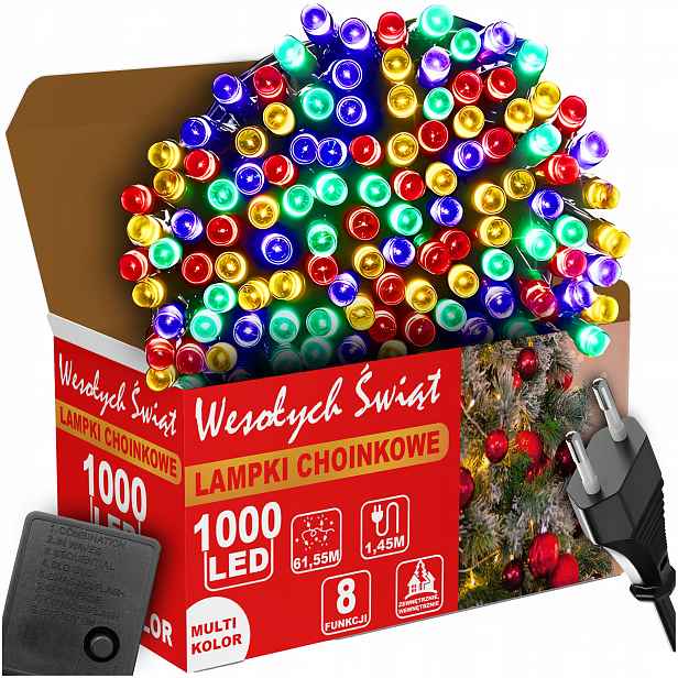 Vánoční Osvětlení Na Stromeček Multicolor 1000LED 8 Režim Zew/wew 63 Metrů Na Vánoční Stromeček