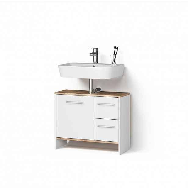 Livinity® DOLNÍ SKŘÍŇKA POD DŘEZ Amalfi Bílý/zlatý dub 70.2 x 57 cm se 2 zásuvkami a 1 dvířky