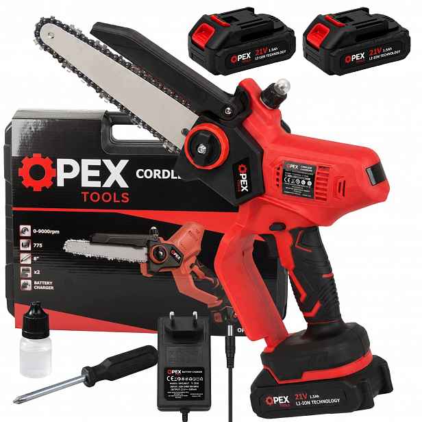 Opex Tools 28012 Akumulátorová řetězová pila 8", 21 V, 2× aku, LCD, kufřík