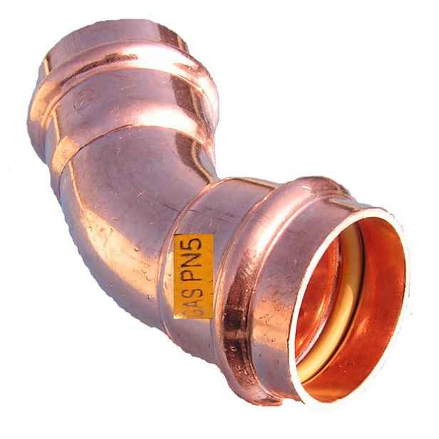 Press měděný oblouk lisovací 15/45 FF - lisovací koleno 15 mm/45° FF pro vodu; topení a plyn