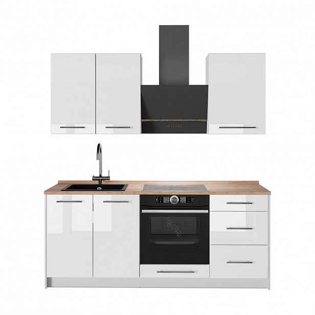 Vicco JEDNOTKOVÁ KUCHYNĚ Fame-Line, Bílá vysoký lesk/Bílá, 190 cm, PD Dub