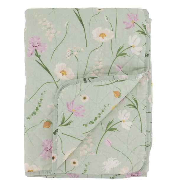 Zelený bavlněný přehoz s květy Aix Quilt Wild Flowers - 130*180 cm Chic Antique