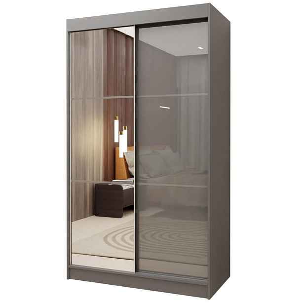 MASSENO ŠATNÍ SKŘÍŇ S POSUVNÝMI DVEŘMI VITALE, 120/216/61 cm 2dveřová se zrcadlem, šedá