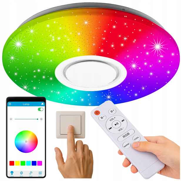 Stropní Svítidlo Rgb S Bluetooth Led Reproduktorem 60 W S Dálkovým Ovládáním Aplikací App