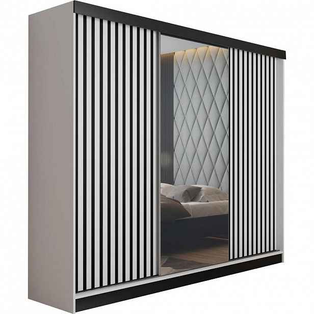 Kier Furniture POSUVNÁ ŠATNÍ SKŘÍŇ MALANI - Bílá 200x205x59cm