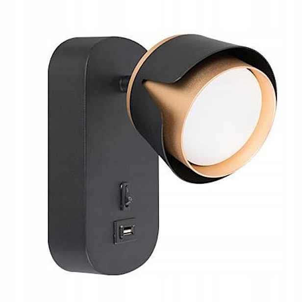 Nástěnné Svítidlo GX53 Pro Čtení Na Zeď Pohyblivé Černo-zlaté Usb Zásuvka