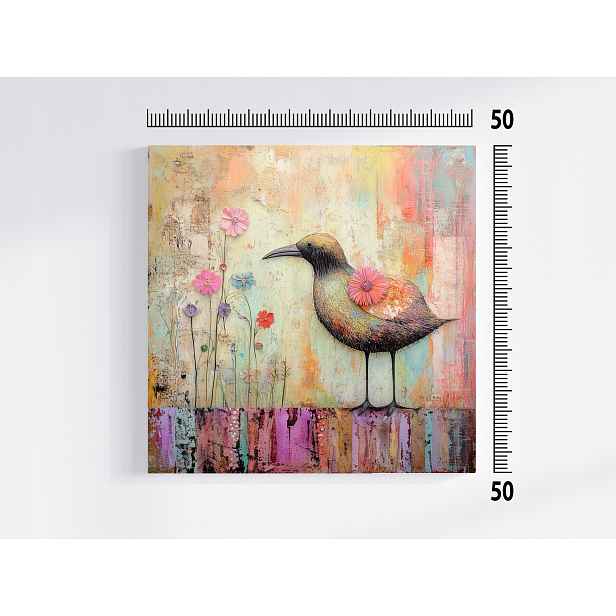 Obraz Na Plátně Canvas Ptáček Květiny Boho Pastely Příroda 50x50