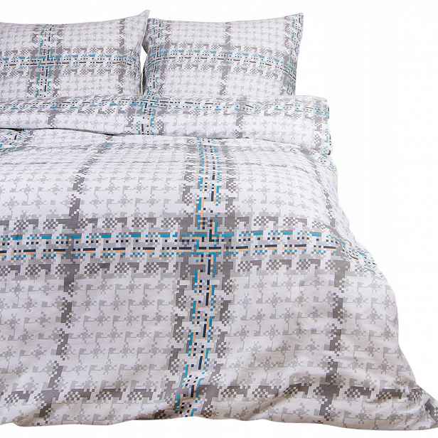 Povlečení bavlněné 160x200 Cottonlove bílá šedá mřížka