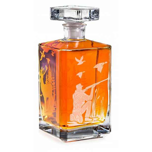 Skleněná karafa na koňakovou whisky s gravírováním (Burbon) „Myśliwska“ 700 ml