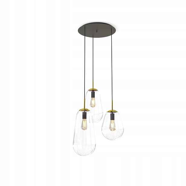 Závěsná lampa trojitá, černá, zlatá, skleněné stínítko Pear Nowodvorski