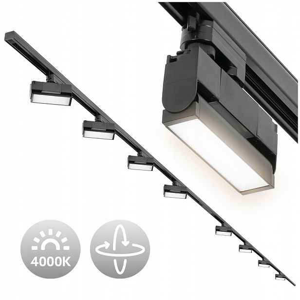 3-fázová kolejnicová lampa 2x kolejnice 2 m jednoduchý spínač 8x Led lampy 12 W