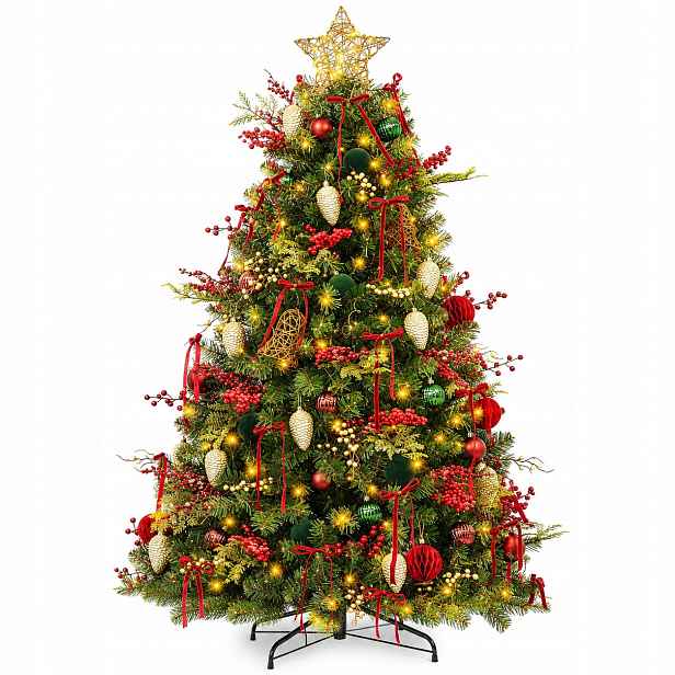 Umělý Vánoční Stromeček 180 cm Led 138 ozdob, zlato, Bordo Busybee Pvc
