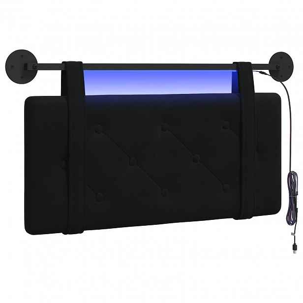 vidaXL Závěsné čelo postele S LED osvětlením Černá samet