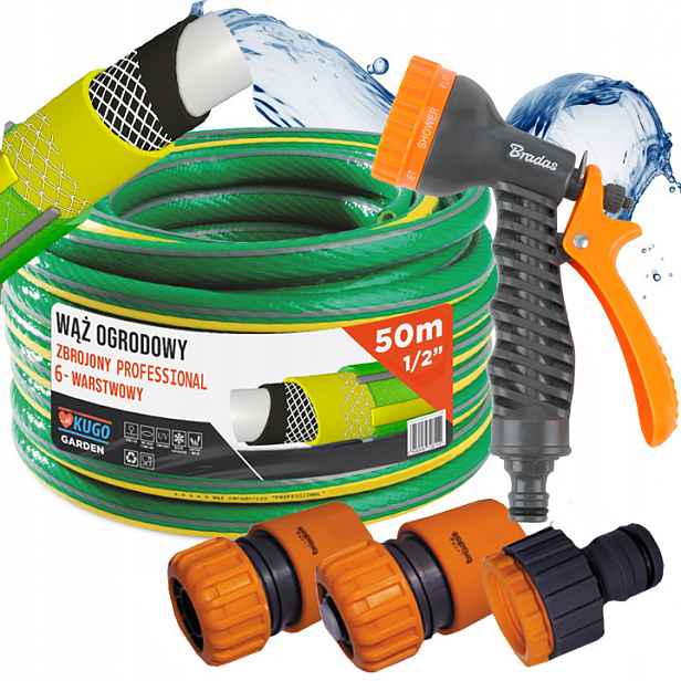 Hadice 1/2" 50 m 6 Vrstev Set Pistole Spojky Bradas 36 Bar