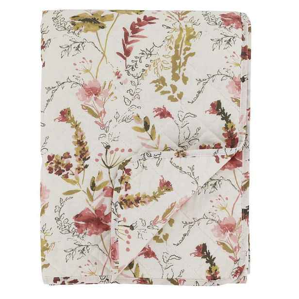 Krémový bavlněný přehoz s květy Aix Quilt Wild Flowers - 130*180 cm Chic Antique