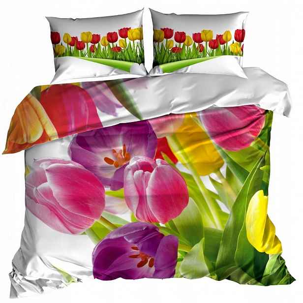 Povlečení 3D Bavlna Satén 140x200 Kytice Tulipánů