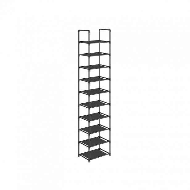 SONGMICS botník 10 polic, černý, kovový rám, 33x33x173 cm