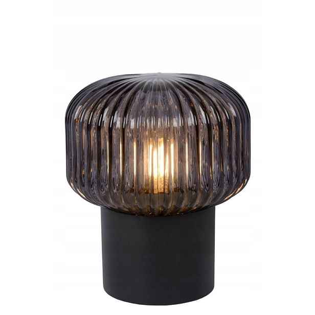 Černá skleněná stolní lampa s kouřovým stínítkem do ložnice obývacího pokoje Lucide