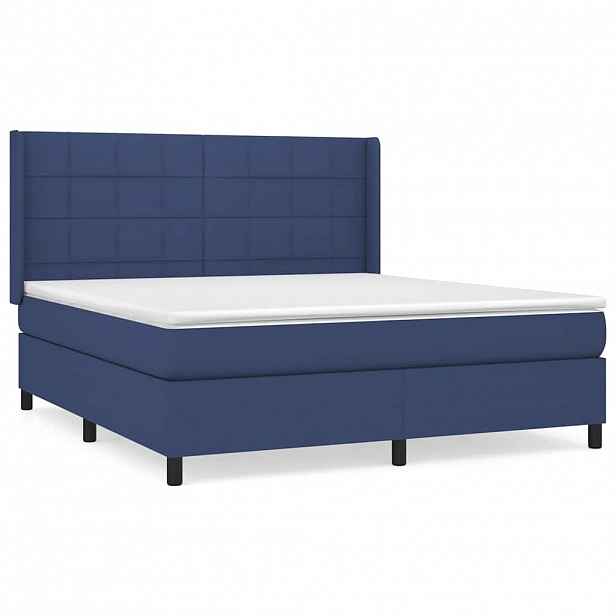 vidaXL Box spring postel s matrací modrá 160x200 cm textil