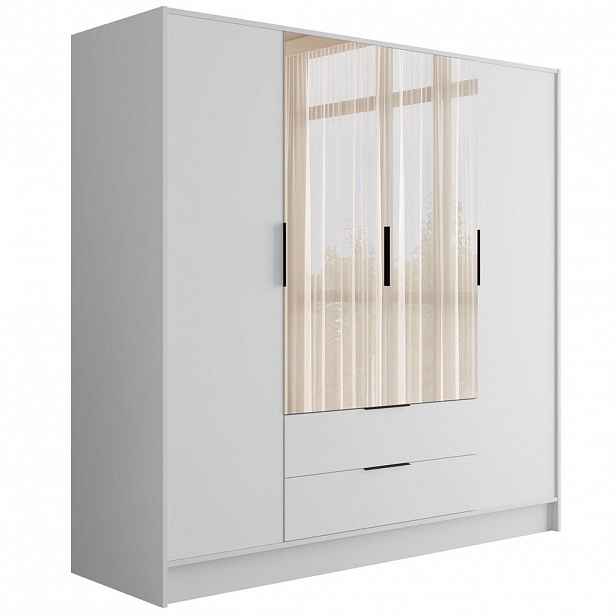 ALTDECOR ŠATNÍ SKŘÍŇ s zrcadlem a křídlovými dveřmi KOLIN 200x200 cm bílá/bílá