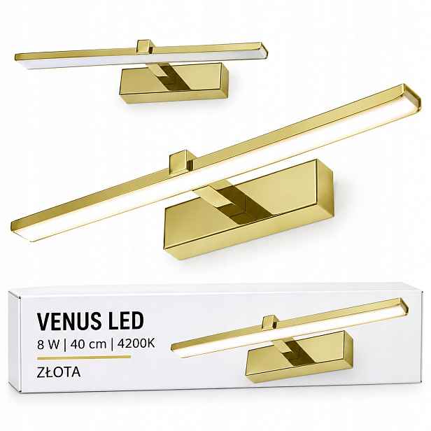 Do ložnice Venus 8W 40 cm zlatá Led nástěnná lampa 4200K IP44 580lm nástěnná lampa