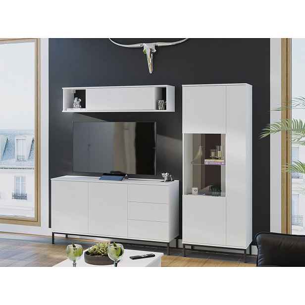 Stěna do obývacího pokoje s LED osvětlením FULTON 4 - bílá